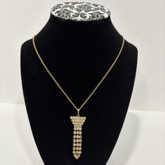 Vintage Gold Tone Faux Diamond Rhinestone Pendant Necklace – Art Deco Dangle