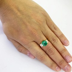 3.30 Ct Natural Emerald Art Deco Vintage Engagement Ring 14K Yellow Gold Over