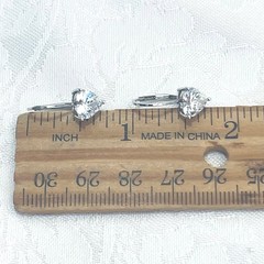 Vtg Sterling Silver 925 Clear Cubic Zirconia Heart Earrings Lever Back