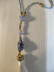 2 Summer Beachy Long Necklaces-TOMMY BAHAMAS Blue Bead White Tassel & J. JILL