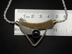 Signed Modernist Mixed Metal 925 Geometric Necklace Onyx Cabochon Pendant 21.1g