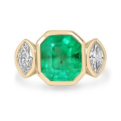 Art Deco 4.10 Ct Natural Emerald Antique Vintage Wedding Ring 14K Yellow Gold FN