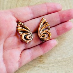 Matisse Renoir clip Earrings VTG Estate Chunky Retro red Copper Rare MCM 60s