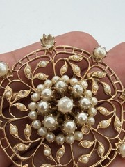 Vintage Accessocraft NYC Gold Silver Tone Faux Pearl Cluster Brooch Pendant