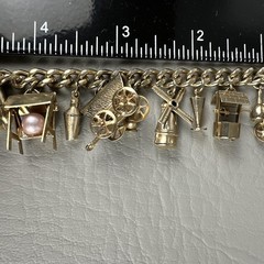 Vintage Charm Bracelet Windmill Well Cart Gold Tone Dutch Theme 7.5″
