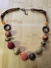 Boho Chunky Necklace, Warm Earth Tones, Brass and Copper Accents 27″