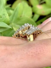 Antique Circa 1900’s Cluster Ring 2.3 Ct Simulated Diamond 14k Yellow Gold Over