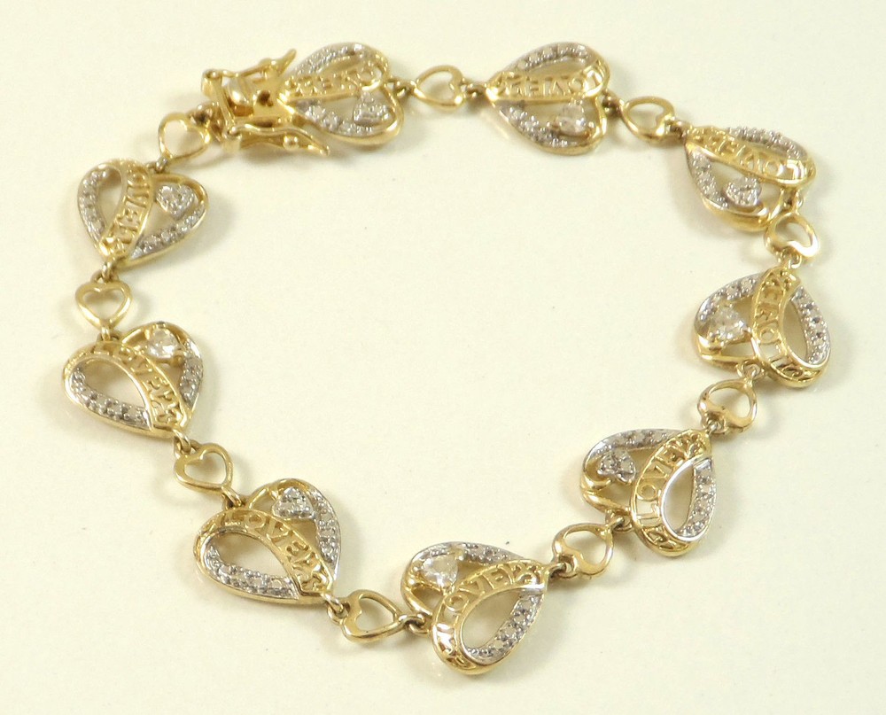 Vintage Love Bracelet In Gold And Silver With Zircon Stones 9.6 Grams