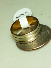 Vintage Stainless Steel Mens Ring Art Deco Line Color In Photo Size 6.25 B2