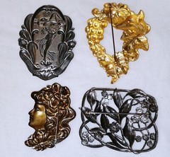 Banana Bob Brooch Lot Vintage Art Nouveau Revival Design Pins Woman Fox Grapes