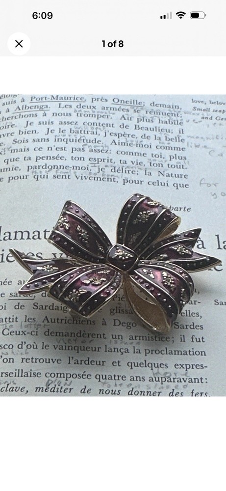 Joan Rivers Bow Brooch Maroon Burgundy Enamel Crystal Accent Ribbon Brooch Pin