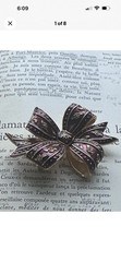 Joan Rivers Bow Brooch Maroon Burgundy Enamel Crystal Accent Ribbon Brooch Pin