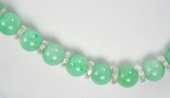 Antique Art Deco Gold Sapphire Green Jadeite Jade Rock Crystal Bead Necklace GIA
