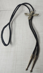 Vintage Bolo Tie Eagle Thunderbird Turquoise Silver Tone Black Enamel Design