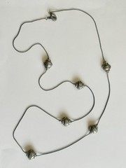 Silver Station Necklace Textured Silver Beads 30” Long Vtg Sustainable Fashion