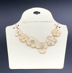 Vtg LC Lauren Conrad Cream color Enamel Rhinestone Flowers Necklace adjustable