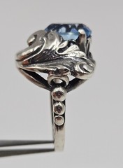 Cini Sterling Ring Acanthus Leaf Silver Vintage Blue Color