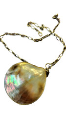 South sea mother of pearl pendant on 16″ silvertone chain with extender by Ivana