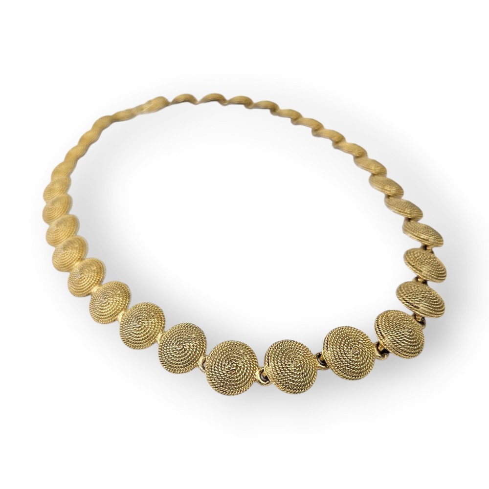 Vintage Rope Spiral Chain Necklace Round Link Matte Gold Plated 80s 17.5″ Long