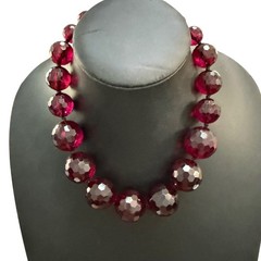 Necklace Chunky Cherry Red Faceted Round Beaded Statement Formal Party Art Deco