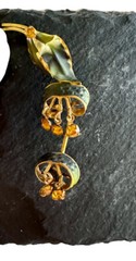 Vintage Made in Austria Green Leaf Flower Pin Rhinestones Gold Crystal Brooch 3”