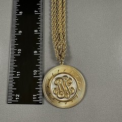 Vintage Monogram Necklace Pendant Multi Strand Chain Statement Gold Tone 18″