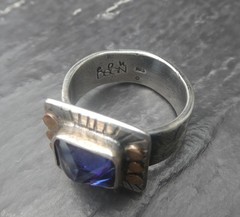 Vintage Studio Ring Brutalist Sterling Silver 925 Sapphire Modernist