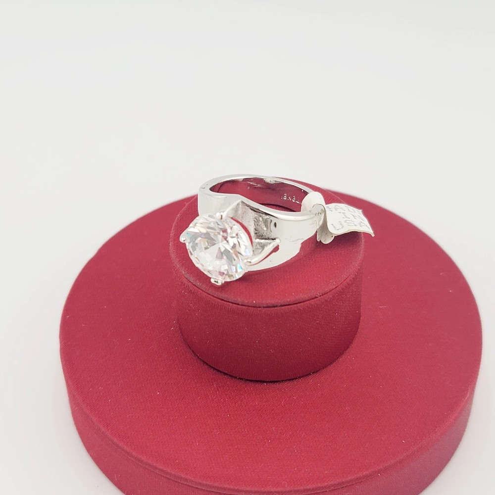 Vtg Sz 10 Ring Lg Round Cubic Zirconia 18KGE White Gold Electroplated Jewelry