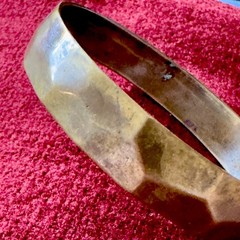 Vintage Hammered Brass or Copper Bangle Bracelet Boho Brutalist MCM 3”W 0.5”D