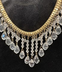 VTG Early Miriam Haskell Faceted Crystal Drop Bib Necklace Hexagon Brass Link
