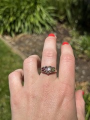 Vintage Sterling Silver Y2K Era Multi Gemstone Colorful Heart Ring Sz 8.75