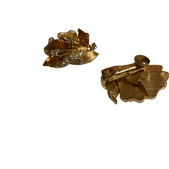 Vintage Brushed Gold Tone Clip Earrings Marquise & Clear Rhinestones Francois