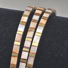 Bracelet Lot MOP Silver Tone Gold Tone Stackable Bangles Adjustable Layering