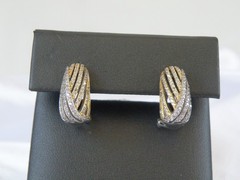 Vintage Sterling Silver 925 Gold Pave CZ Huggie Small Hoop Omega Earrings