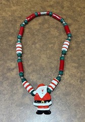 Vtg Flying Colors Christmas Santa Claus Ceramic Necklace Collectible 1980s 20”