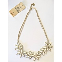 Lovely Gold White Tone Rhinestone Floral Collar Necklace by TALBOTS 21″ NOS