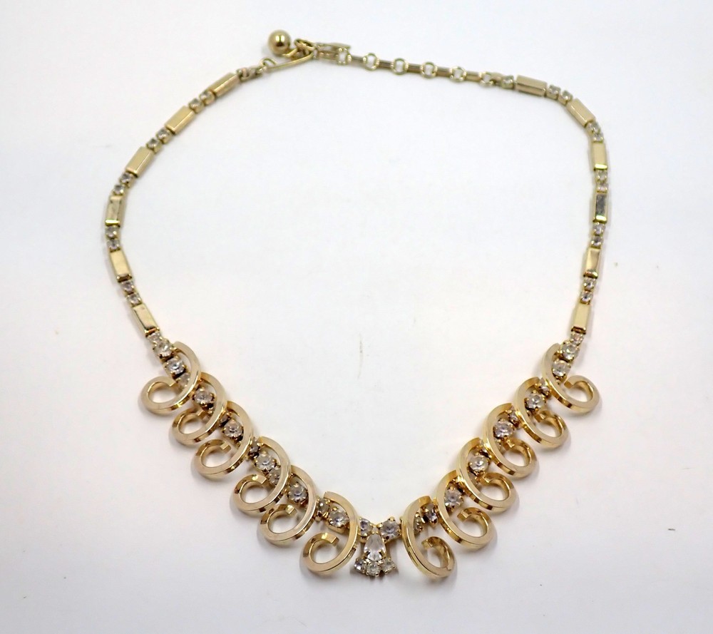 Vintage Sarah Coventry Necklace Celestial Fire Gold Tone Rhinestone 50s Signed