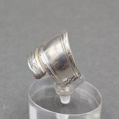 Vintage Edwards-Inlaid Silver Plated Bypass Spoon Ring Size 7 Upcycled Flatware