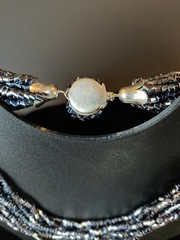 Black Czech Glass 12 Strand 1950’s Necklace Statement Push In Clasp VTG 15″