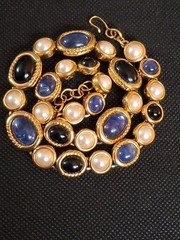 Spectacular Vintage Monet Adjust. Choker Peal Faux Black Jade Tanzanite Saphire