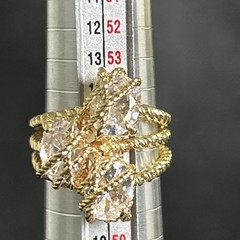 Vintage Gold Tone Rope Cocktail Statement, Ring Clear Glass Stones Size 7.5
