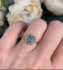 Antique Cornflower Sapphire Diamond 18k Ring