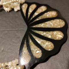 Vintage Lee Sands Mother Of Pearl Inlay with Beads Necklace 26in Statement Piece