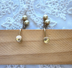 Vintage JMS Faux Pearl Earrings Dangle 12K Gold Filled Screw Back 1940s-1950s