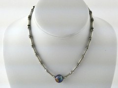 Vintage Sterling Silver Blue Cloisonne Bead Link Necklace 13.4g 925 14.5 Inches