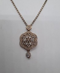 Vintage Signed Carol Lee Rhinestone Flower Pendant Necklace