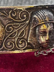 VTG Antique 1920s Egyptian revival silver & Gold tone Hinged Bangle bracelet J20