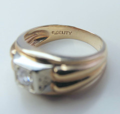 Vintage Art Deco 14k Multicolor Gold Man’s Solitaire .31ct Diamond Ring Size 7+