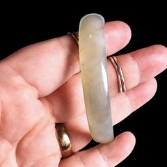 Vtg Semi Translucent Light White Green Jadeite Jade Solid Bangle Bracelet 6.5in