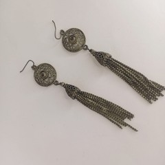 **Vintage Filigree Tassel Drop Earrings Silver Tone Statement Dangle Jewelry**